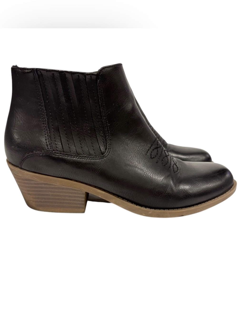 FRYE AND CO. Jude Stalked Heel Black Faux Leather Western Ankle Booties Sz10